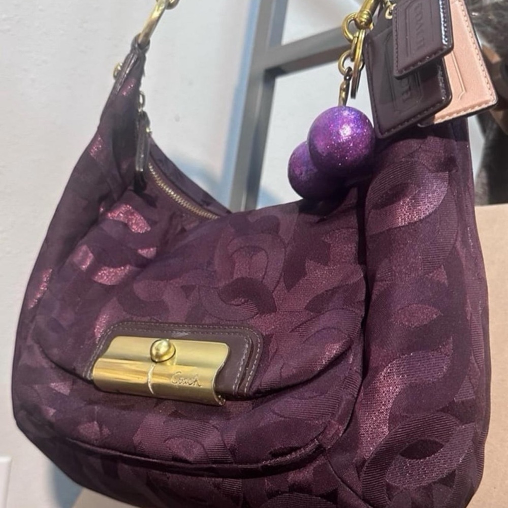 Vintage Coach Kristin 18295 Lurex Op Art Purple Hobo Bag Pristine